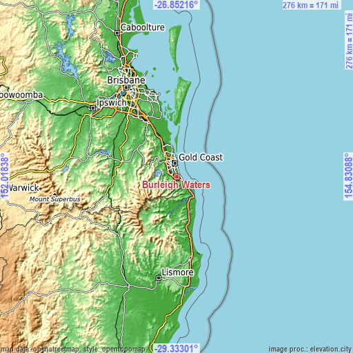 Topographic map of Burleigh Waters