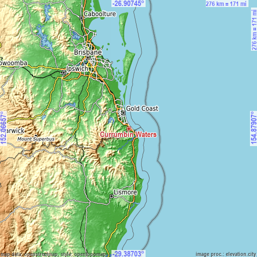 Topographic map of Currumbin Waters