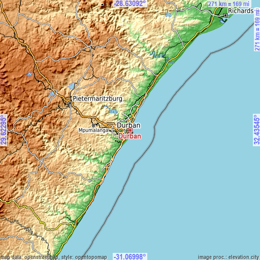 Topographic map of Durban
