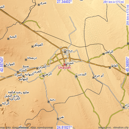 Topographic map of Unaizah