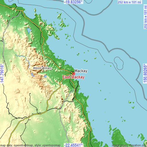Topographic map of East Mackay