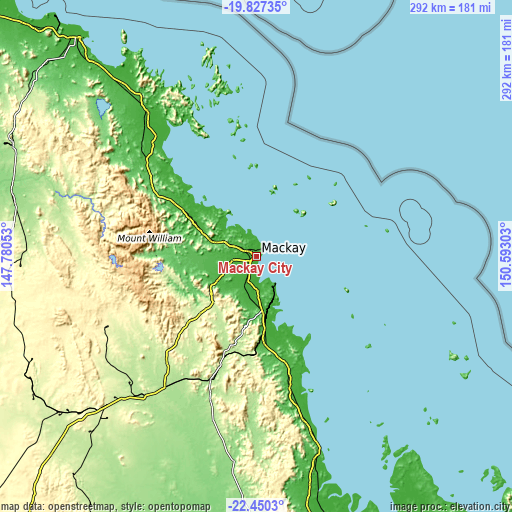 Topographic map of Mackay City