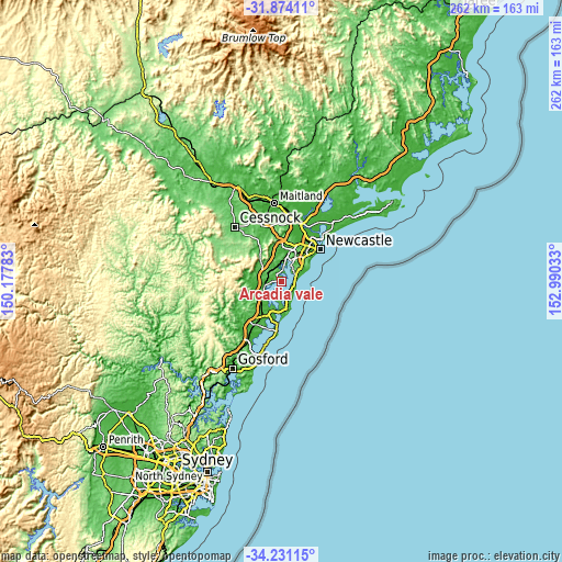 Topographic map of Arcadia vale