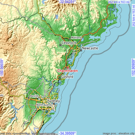 Topographic map of Charmhaven