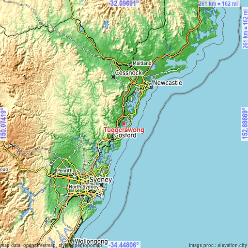 Topographic map of Tuggerawong