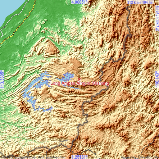 Topographic map of Long Ampan Aing or Abanang