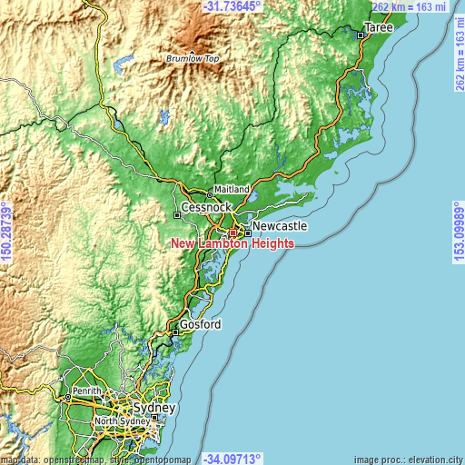 Topographic map of New Lambton Heights