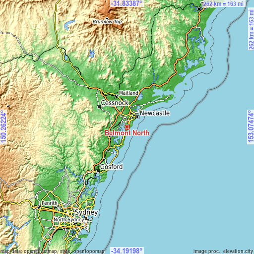 Topographic map of Belmont North