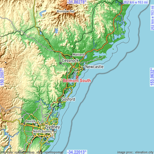 Topographic map of Belmont South