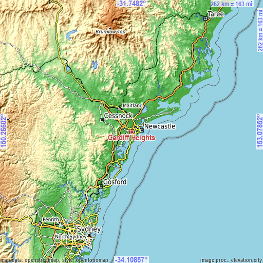 Topographic map of Cardiff Heights