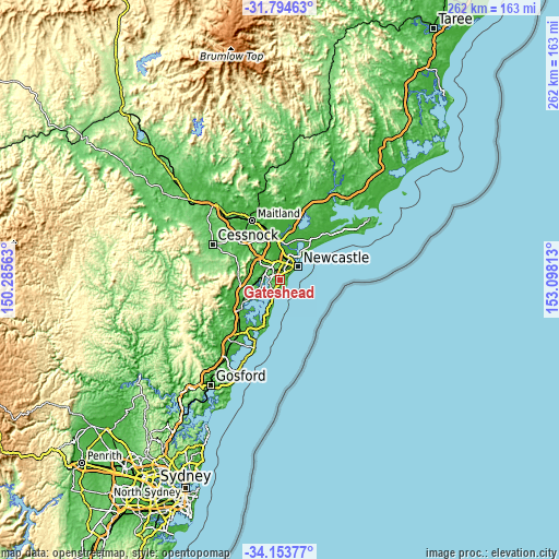 Topographic map of Gateshead