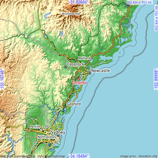 Topographic map of Toronto