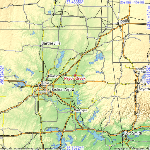 Topographic map of Pryor Creek