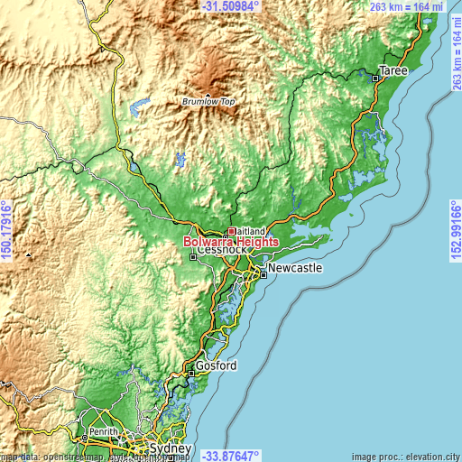 Topographic map of Bolwarra Heights