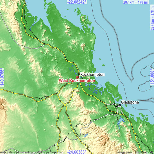 Topographic map of West Rockhampton