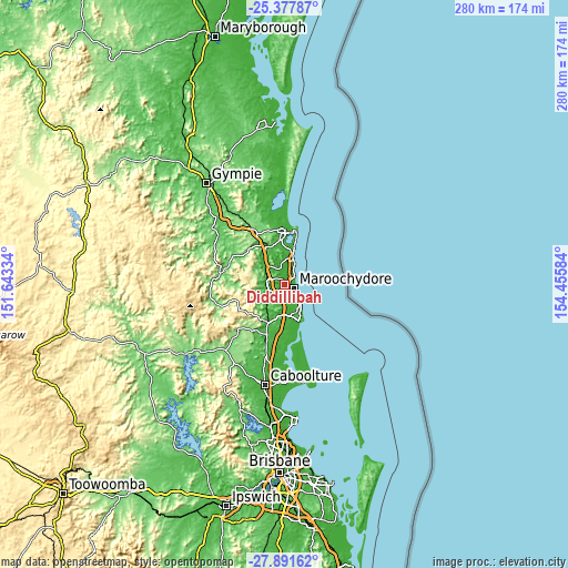 Topographic map of Diddillibah