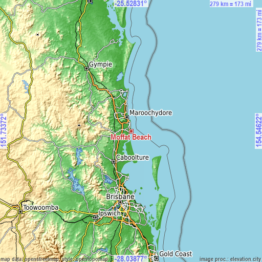 Topographic map of Moffat Beach