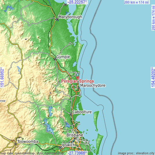 Topographic map of Peregian Springs