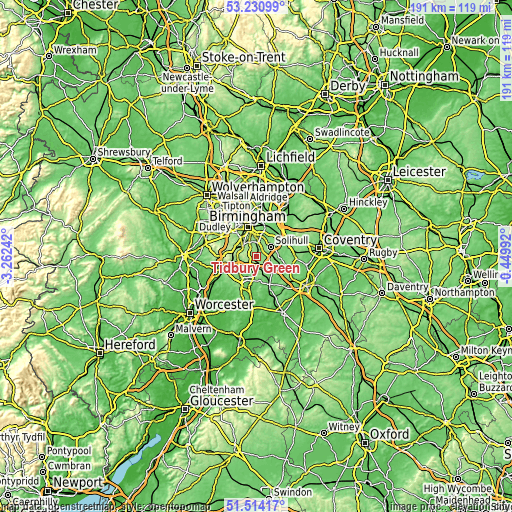 Topographic map of Tidbury Green