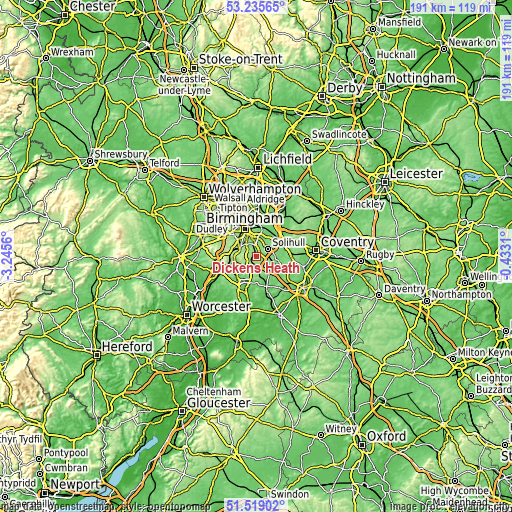Topographic map of Dickens Heath