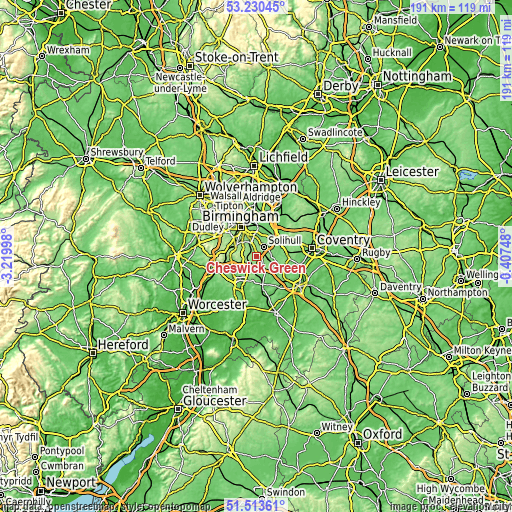 Topographic map of Cheswick Green