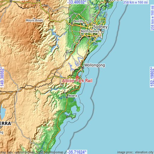 Topographic map of Albion Park Rail