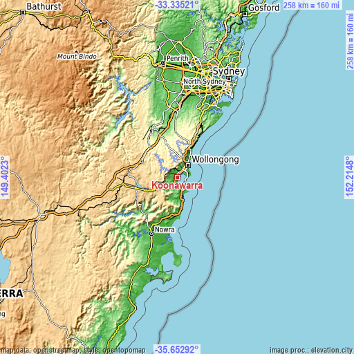 Topographic map of Koonawarra