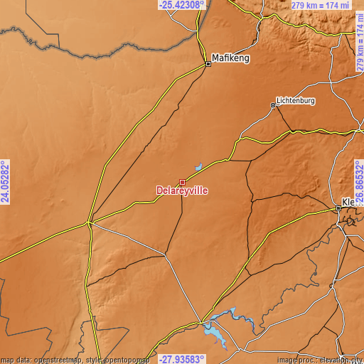 Topographic map of Delareyville