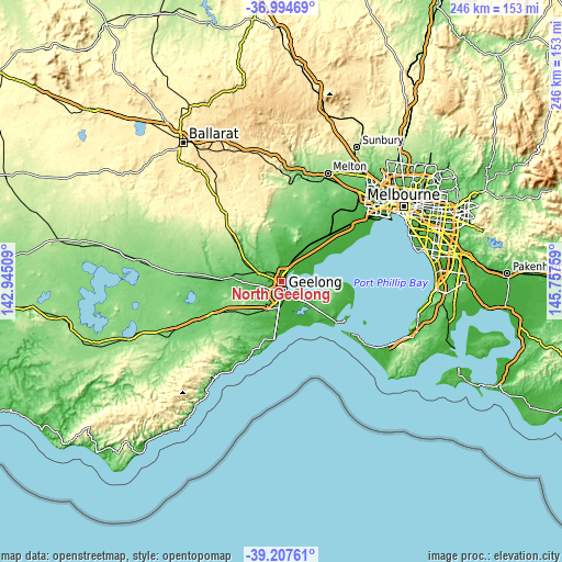 Topographic map of North Geelong