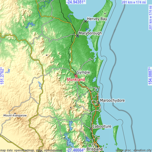 Topographic map of Monkland