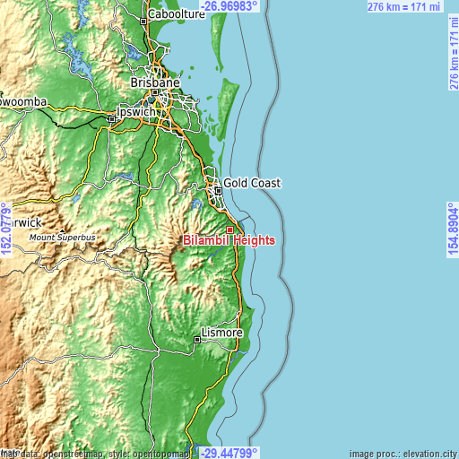 Topographic map of Bilambil Heights