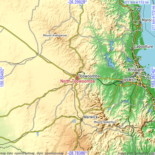 Topographic map of North Toowoomba