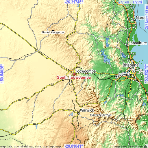 Topographic map of South Toowoomba