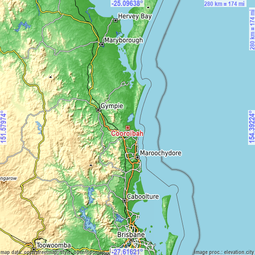 Topographic map of Cooroibah