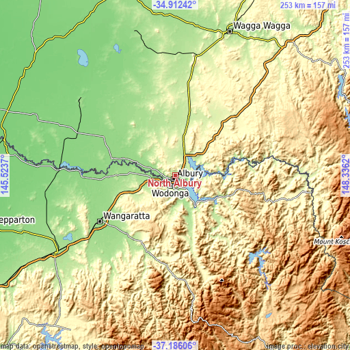 Topographic map of North Albury