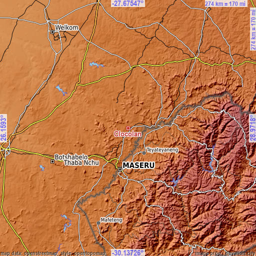 Topographic map of Clocolan