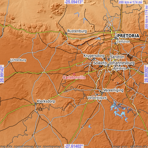 Topographic map of Carletonville