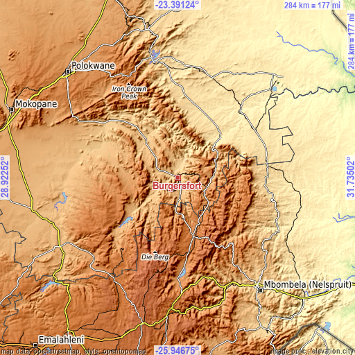 Topographic map of Burgersfort