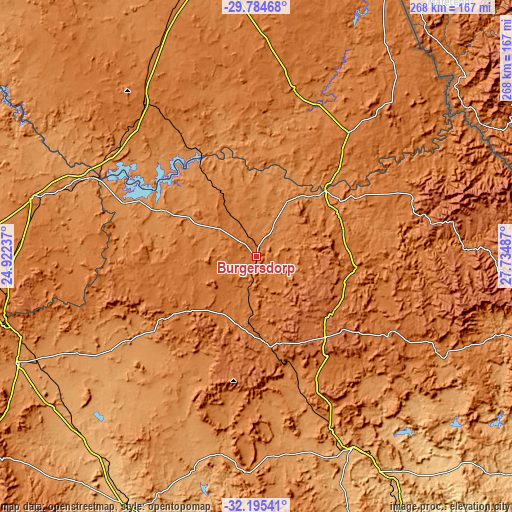 Topographic map of Burgersdorp