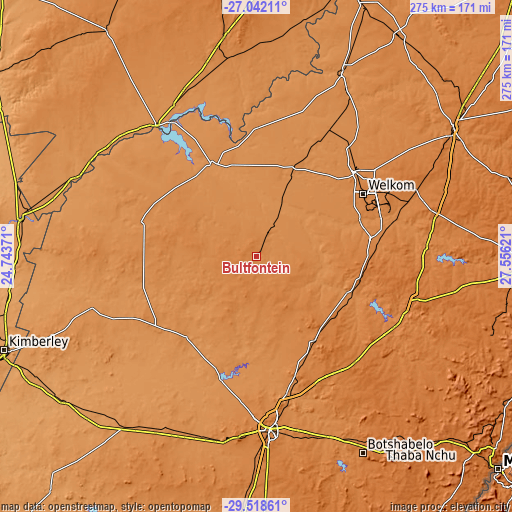 Topographic map of Bultfontein