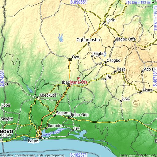 Topographic map of Iyana-Ofa