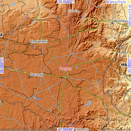 Topographic map of Breyten