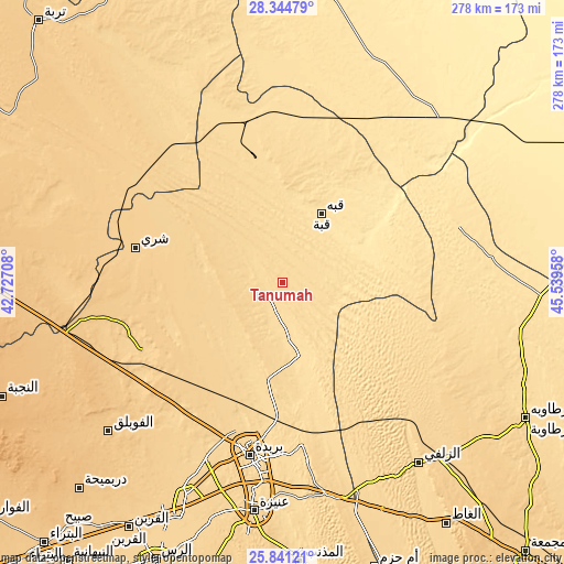 Topographic map of Tanūmah