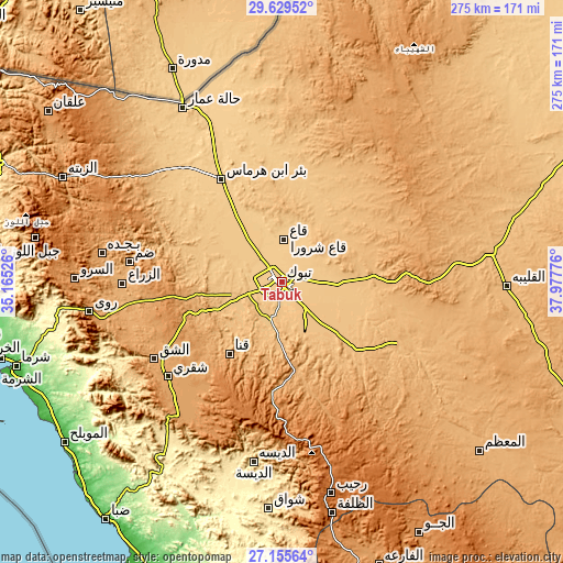 Topographic map of Tabuk