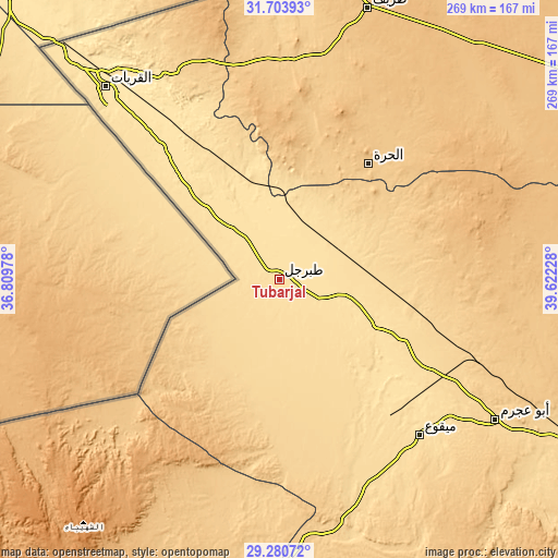 Topographic map of Ţubarjal