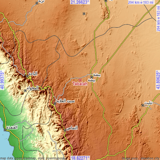 Topographic map of Tabālah