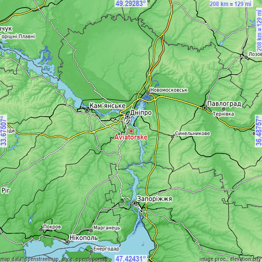 Topographic map of Aviatorske