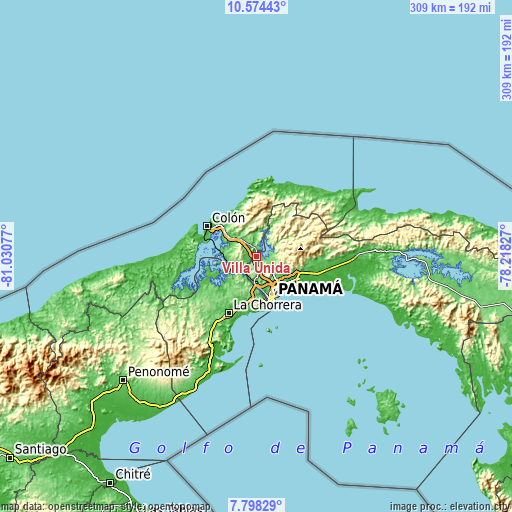 Topographic map of Villa Unida