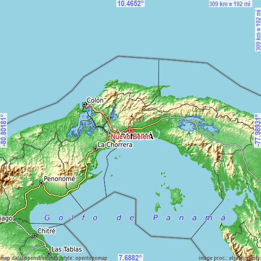 Topographic map of Nuevo Belén