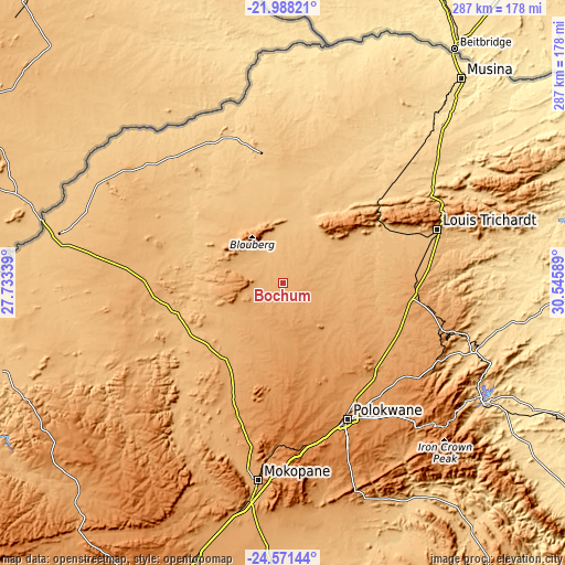 Topographic map of Bochum